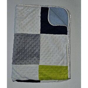 Just Born Patchwork Fleece Baby Blanket Blue Green Gray White Minky Dot 30x40